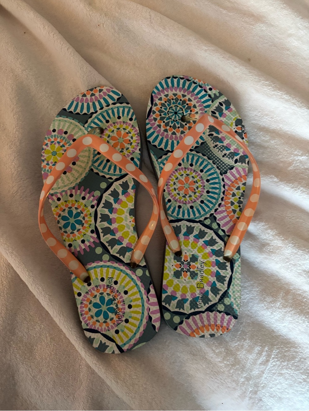 Women’s Vera BradleyPaisley Mosaic Flip Flop Sandals with Peach Polka-Dot Straps
